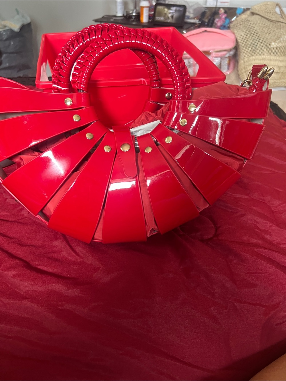 Red Sculptural Women's Handbag - Fashion Statement Bag